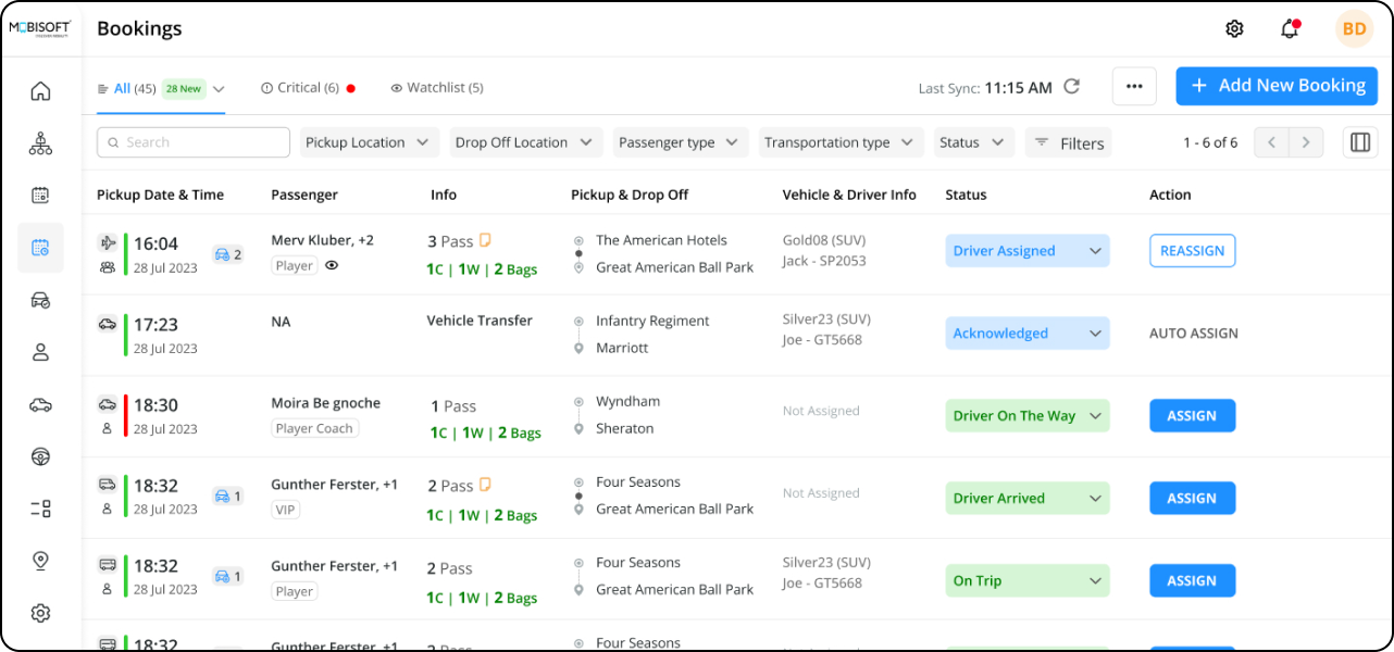 Dynamic Booking Interface for Event Transportation